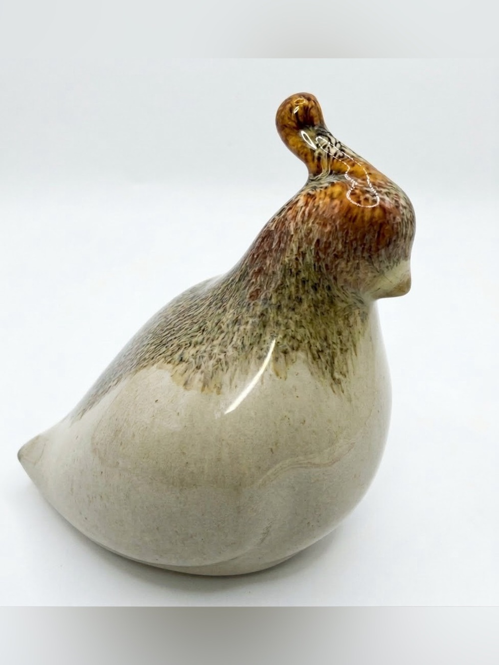 Quail Figurine 3" Speckled Glaze Bird Cream